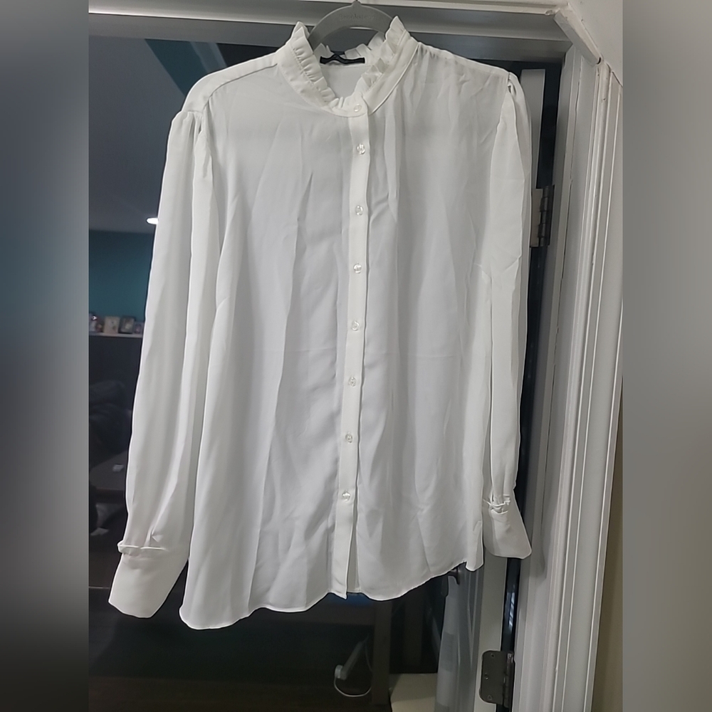 T Tahari Semi Sheer Long Sleeve Blouse Sz 1X